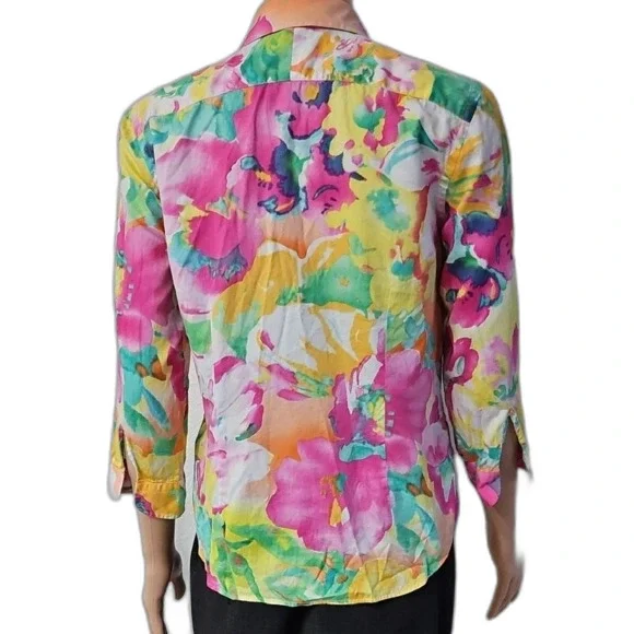Lauren Ralph Lauren  Pink Yellow Graphic Button Down Shirt - Picture 4 of 8